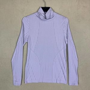Athleta Long Sleeve Athletic Shirt Womens L Purple Striped Mock‎ Neck Stretch